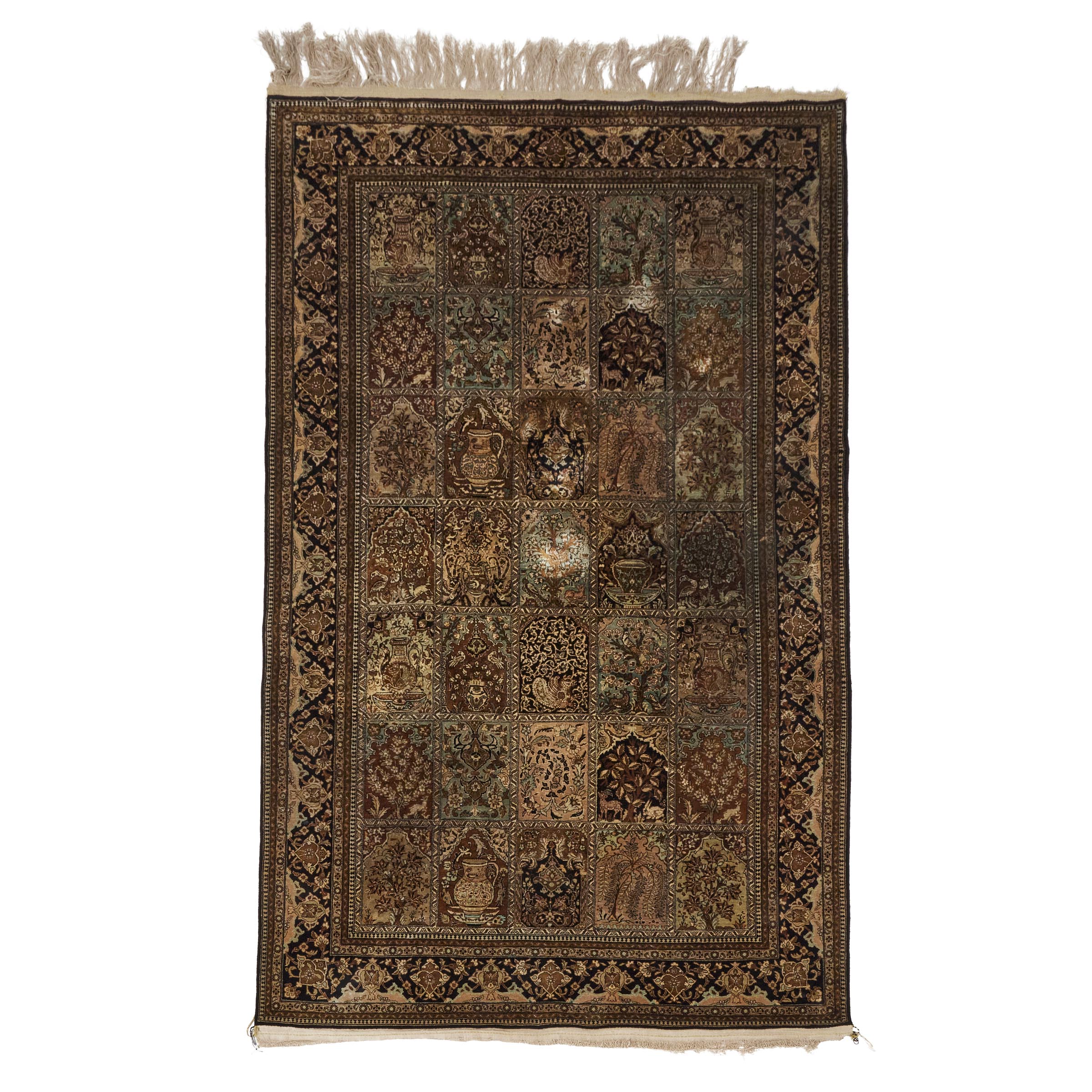 Silk Qum Garden Design Rug, Persian,