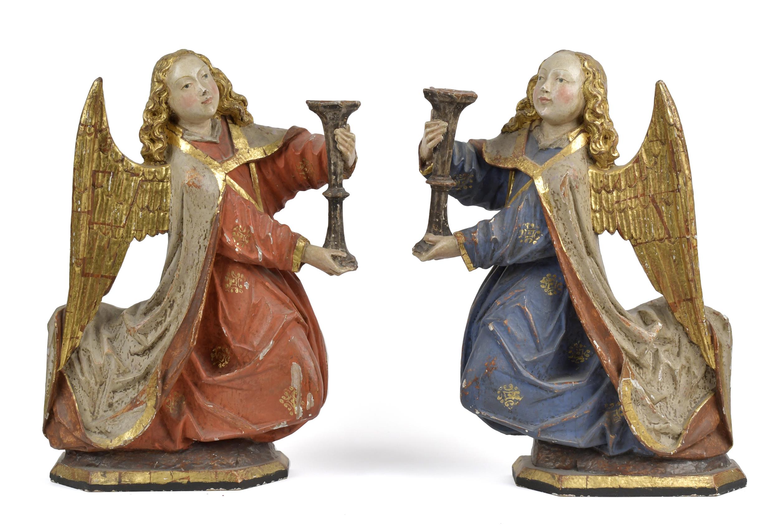 PAIR 19TH C. PAINTED WOODEN ANGEL