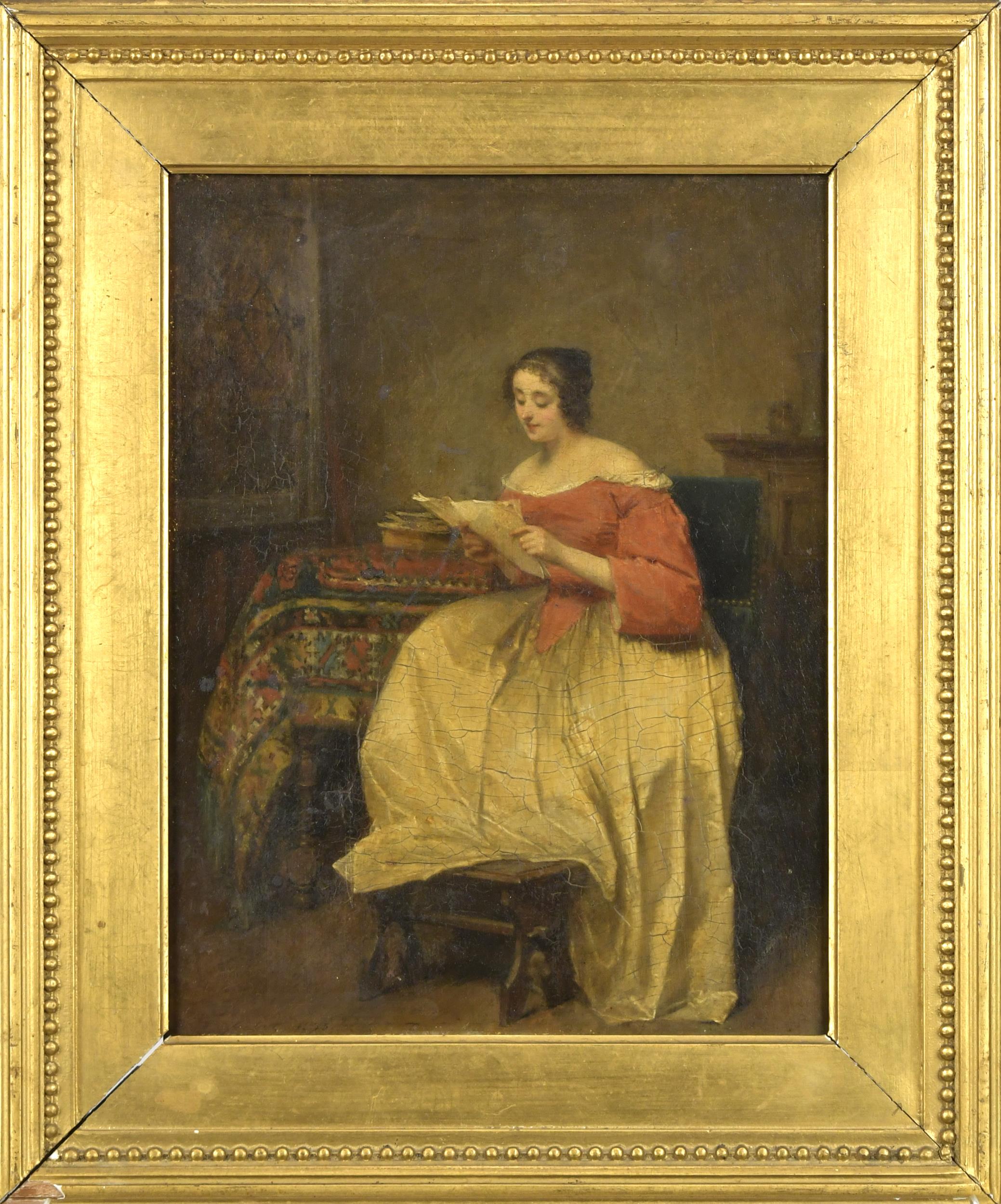 FRENCH OIL ON WOOD PANEL, INTERIOR