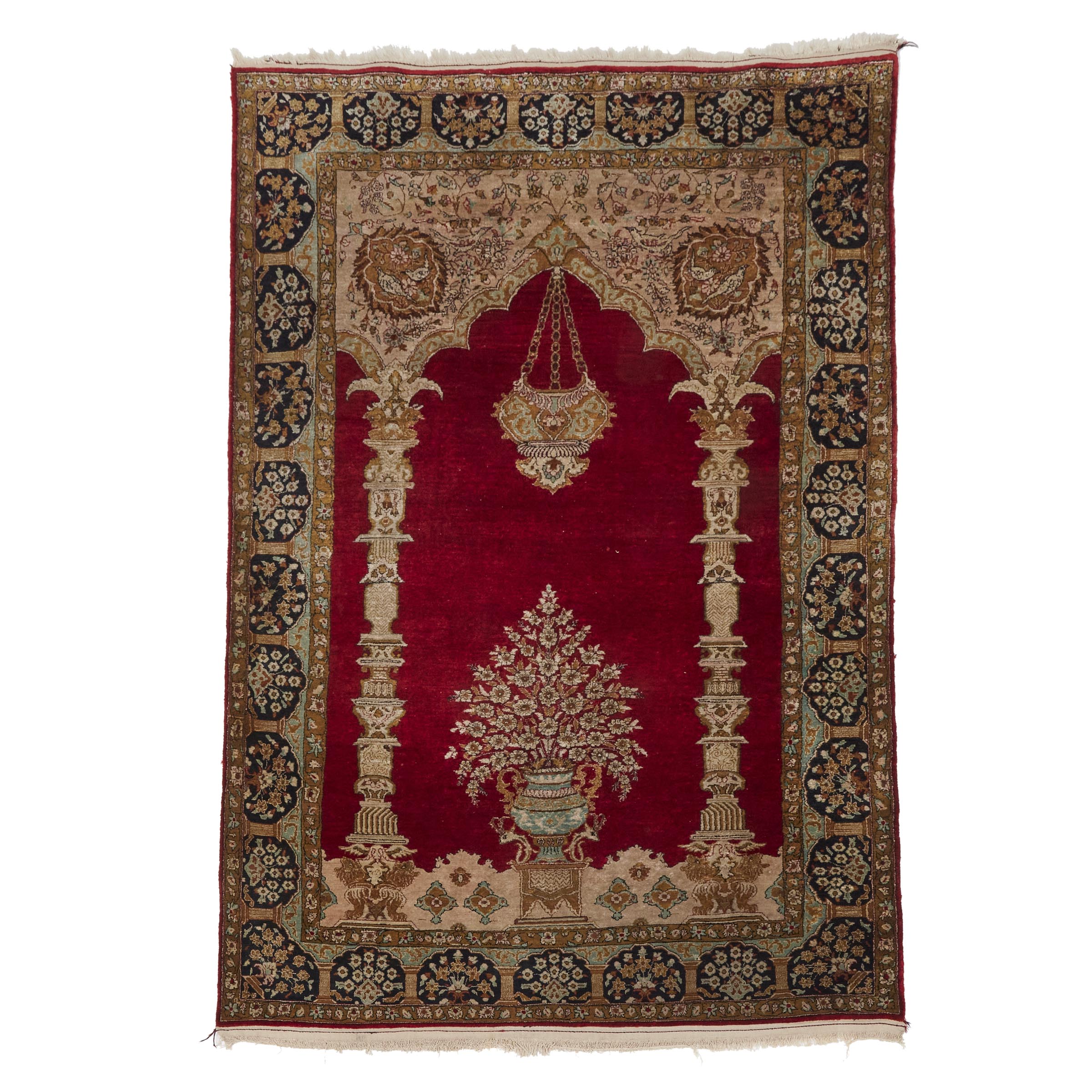 Silk Qum Prayer Rug Persian c 1960 70 3aa9d3