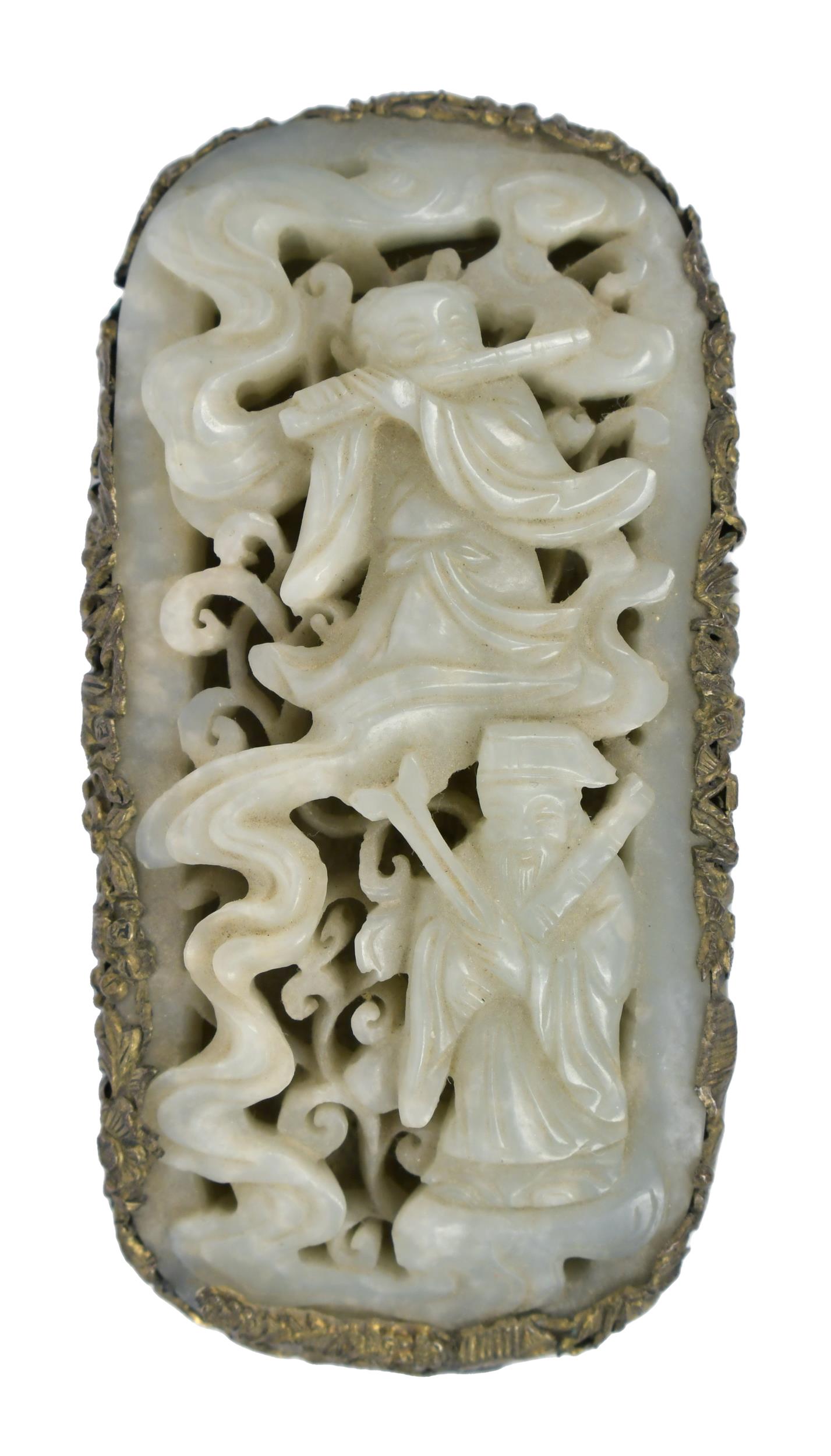 ANTIQUE CARVED JADE COVERED BOX.