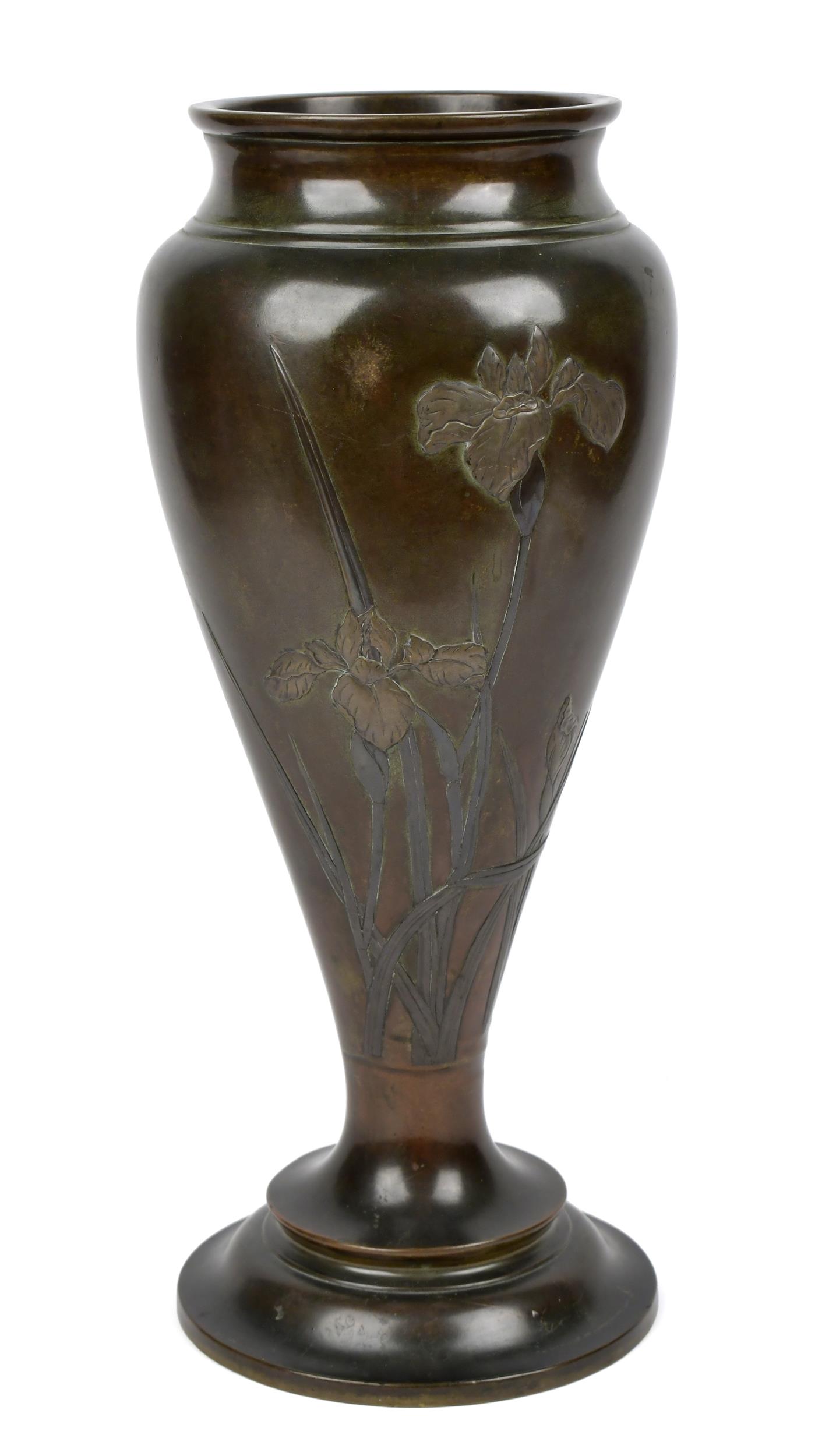 JAPANESE MEJI BRONZE MIXED METAL VASE.