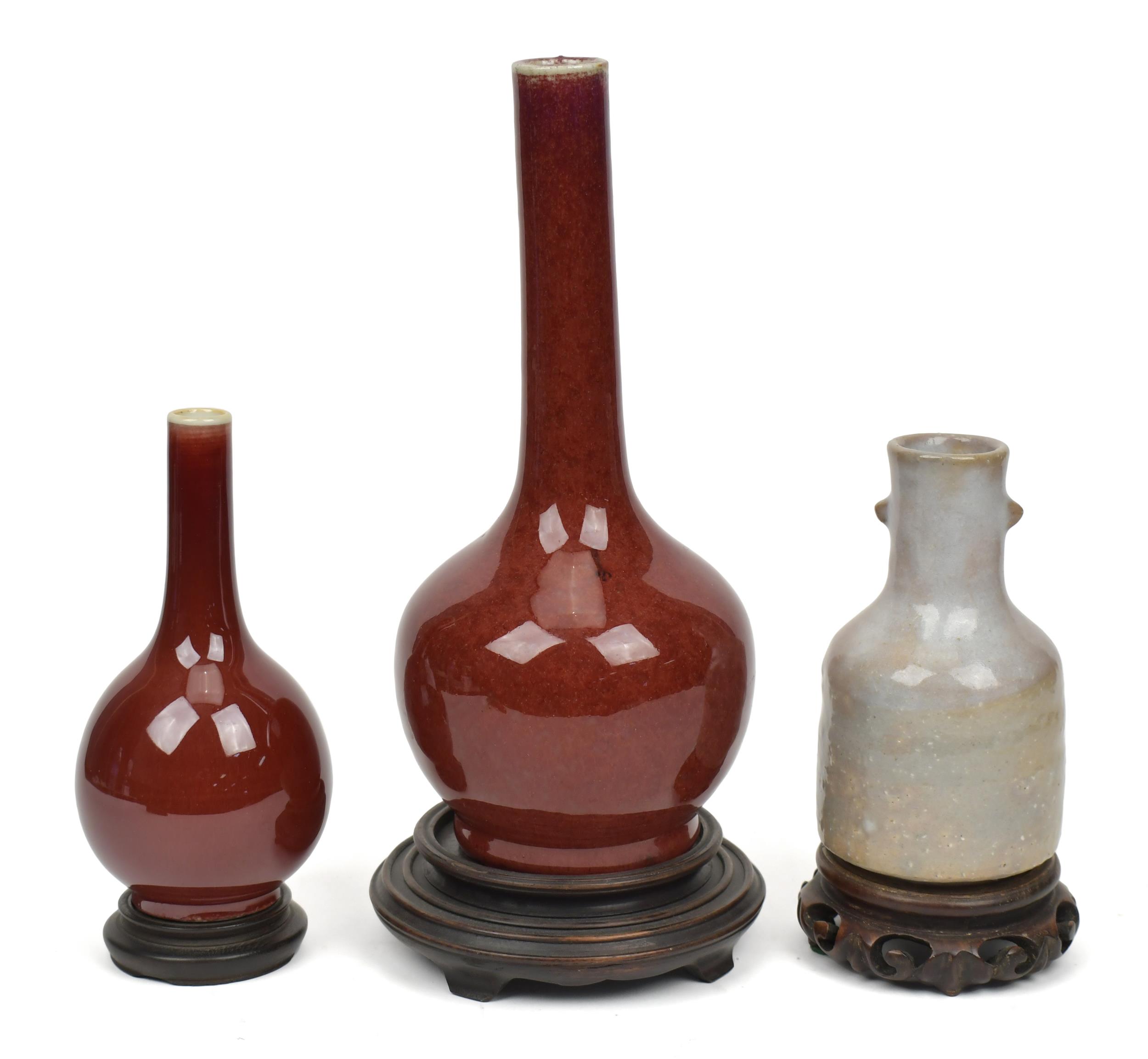 THREE ANTIQUE CHINESE VASES OXBLOOD 3aaa56