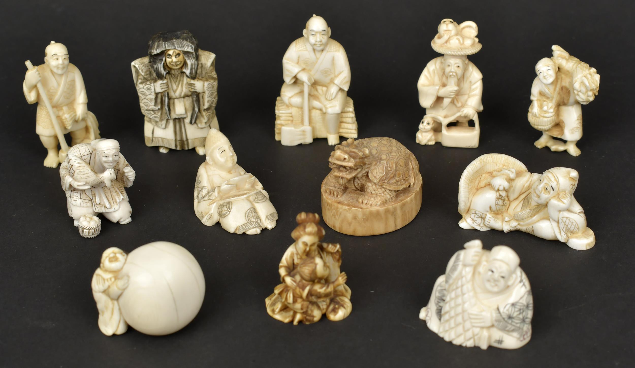 VINTAGE JAPANESE CARVED BONE NETSUKES