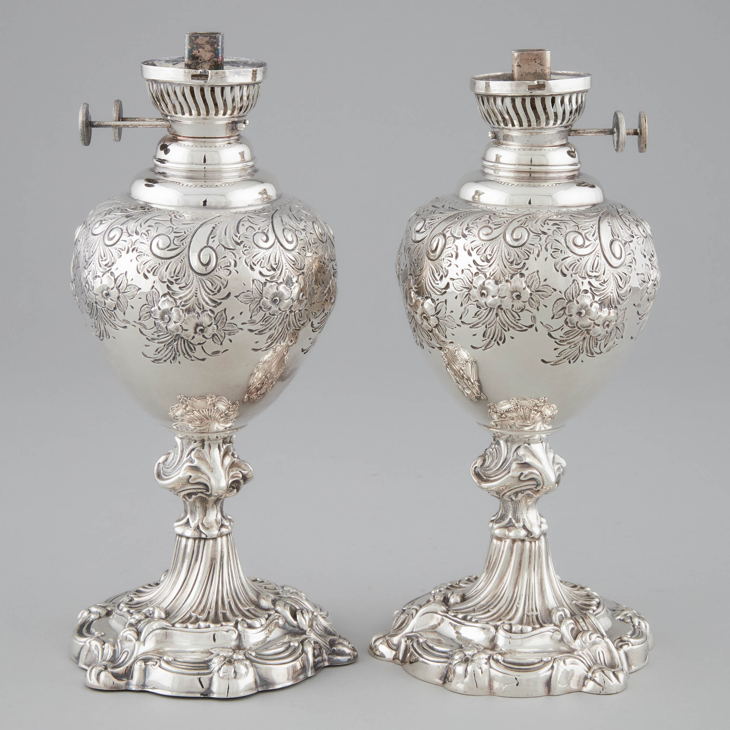 Pair of Silver Plated Oil Lamps  3aab71