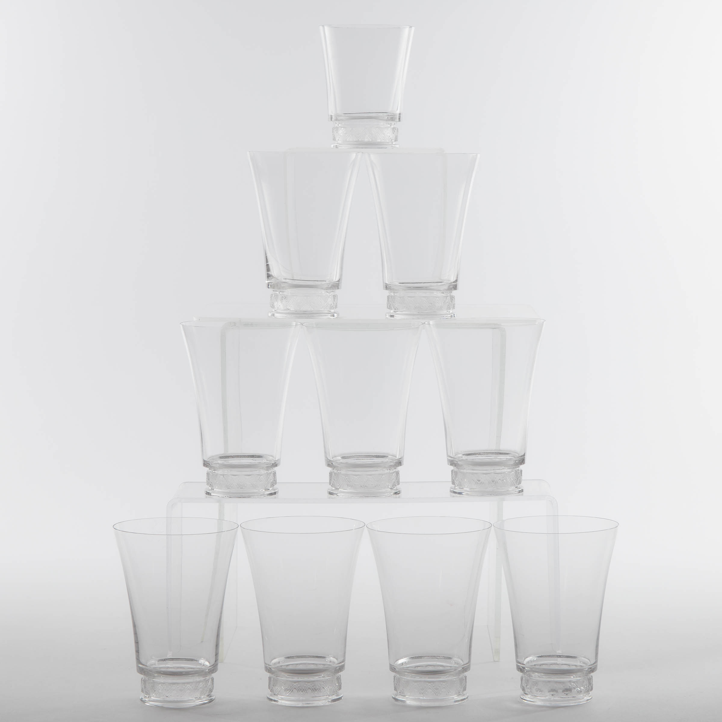 Reims, Ten Lalique Glass Tumblers,