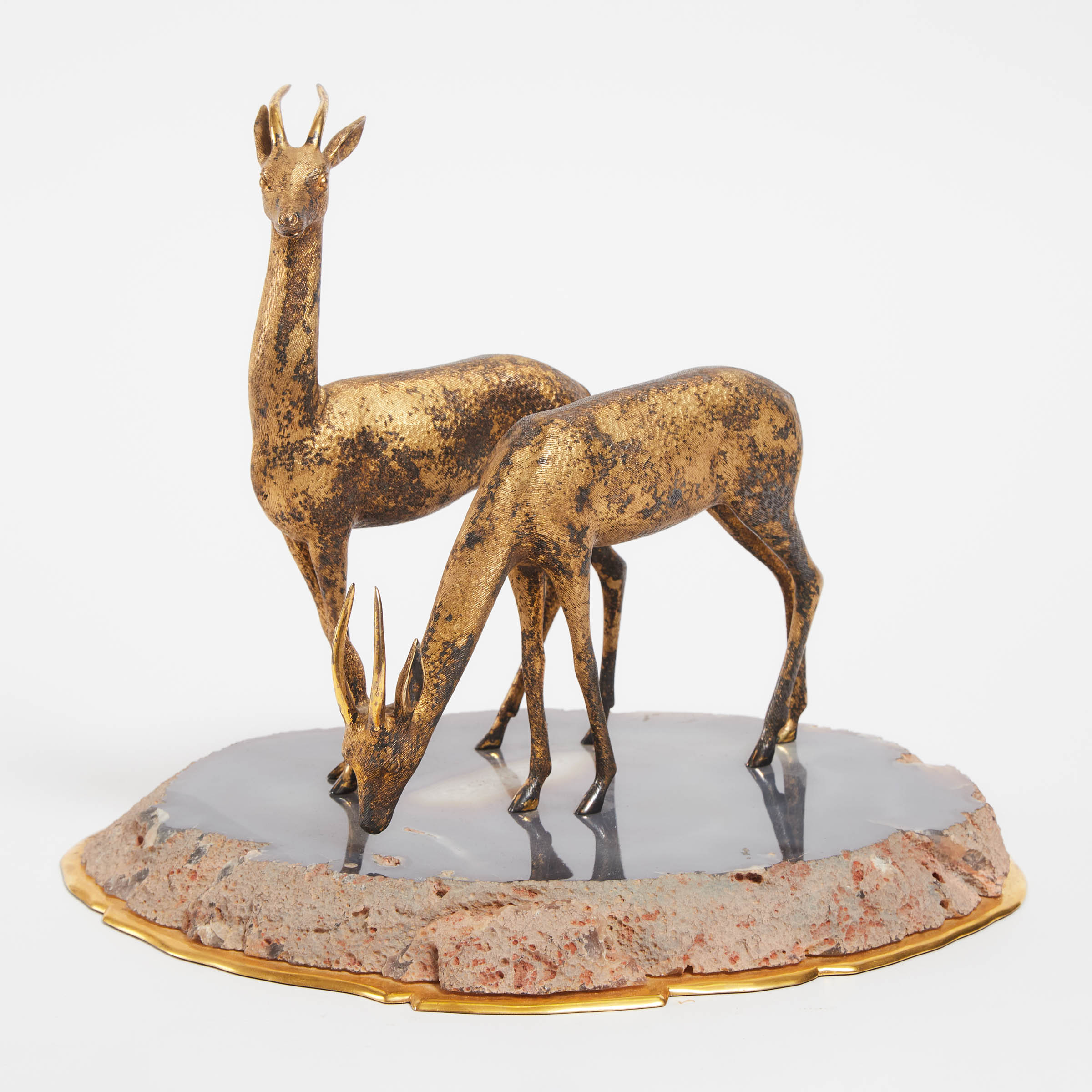 Gilt Bronze Animalier Group of Two Gazelles,