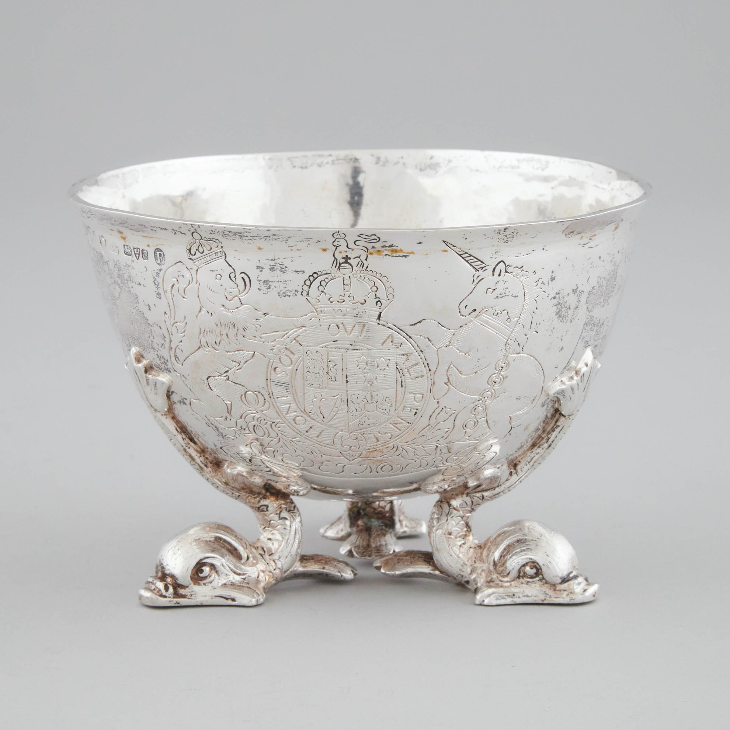 German Silver Dolphin Footed Bowl  3aac2e