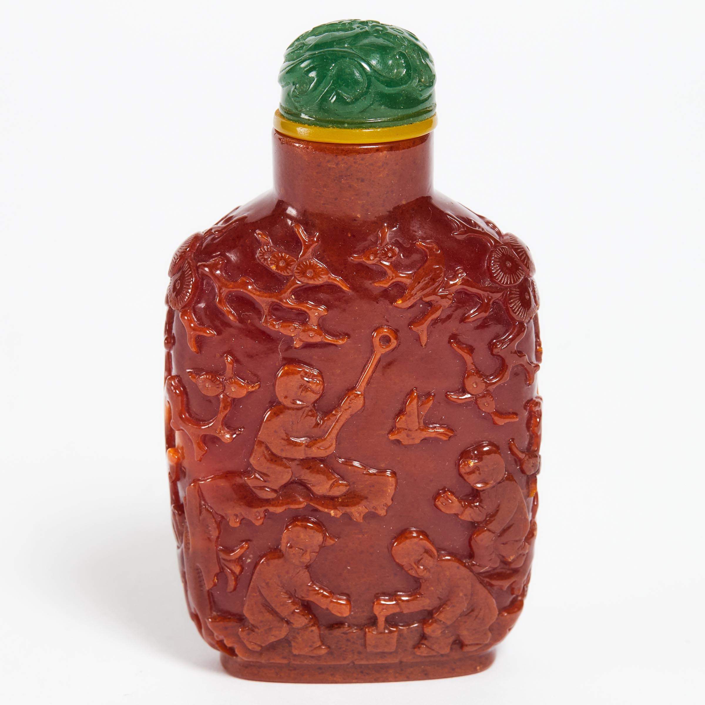 A Large Carved Root Amber Boys Snuff