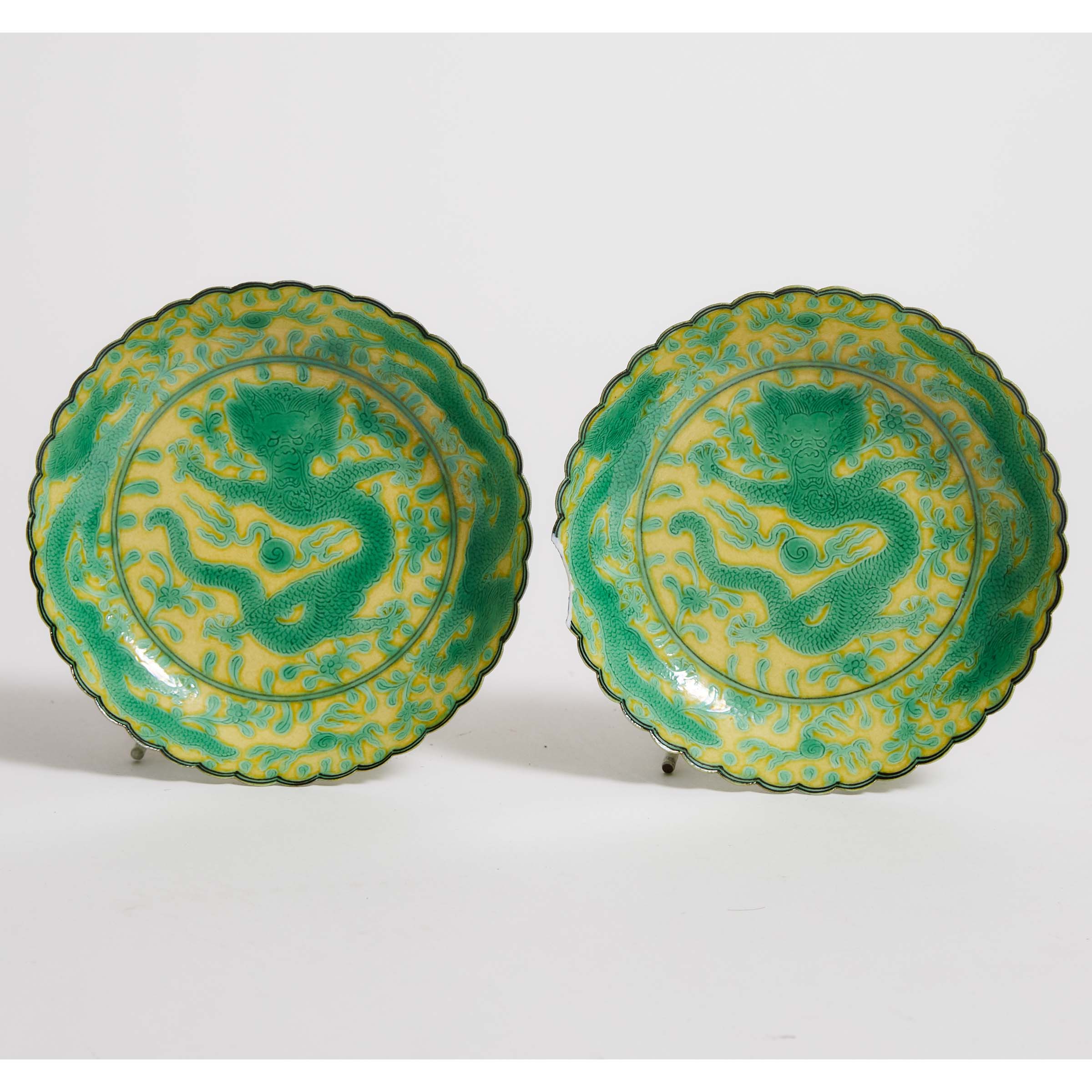 A Pair of Yellow-Ground Green-Enameled