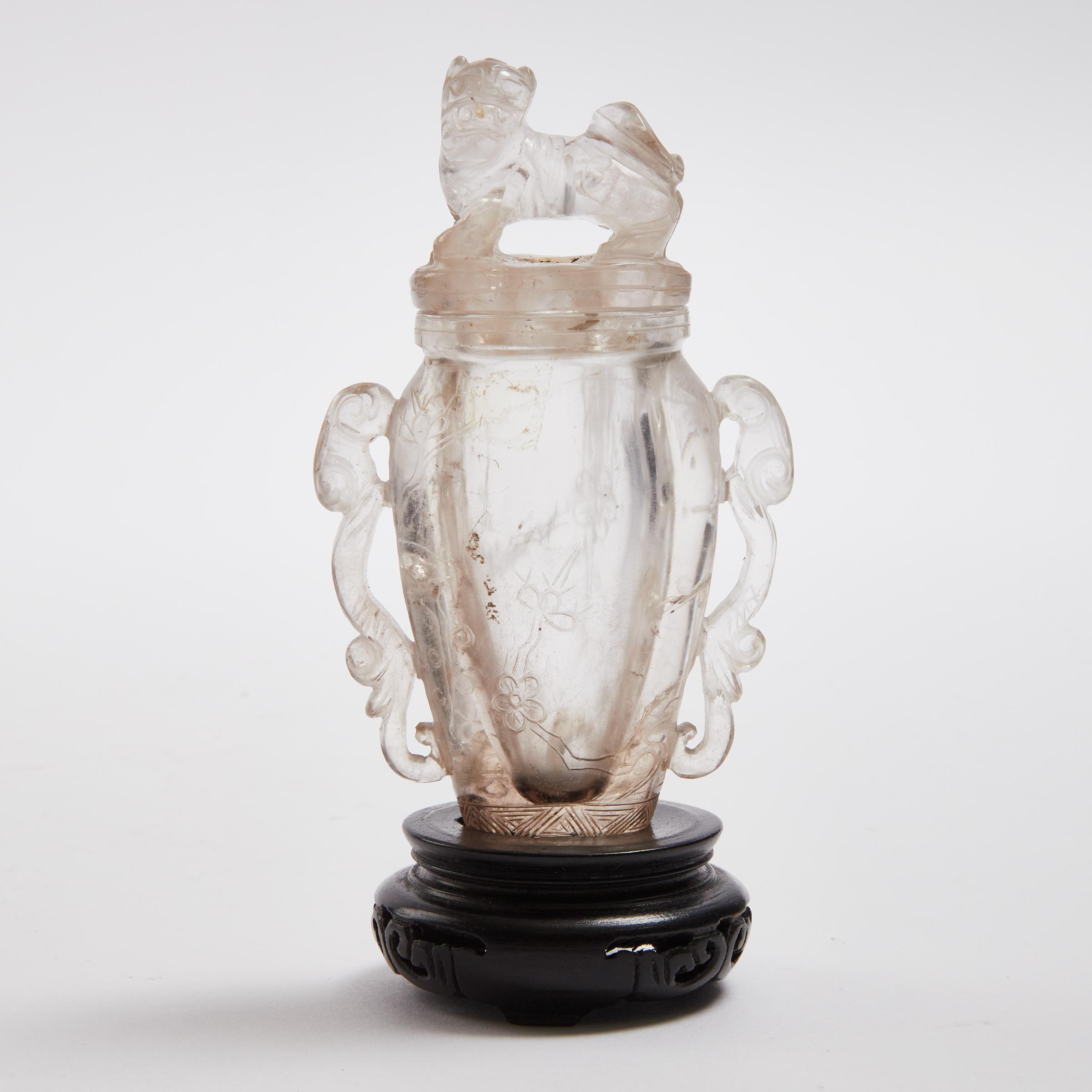 A Miniature Rock Crystal Vase and Cover,