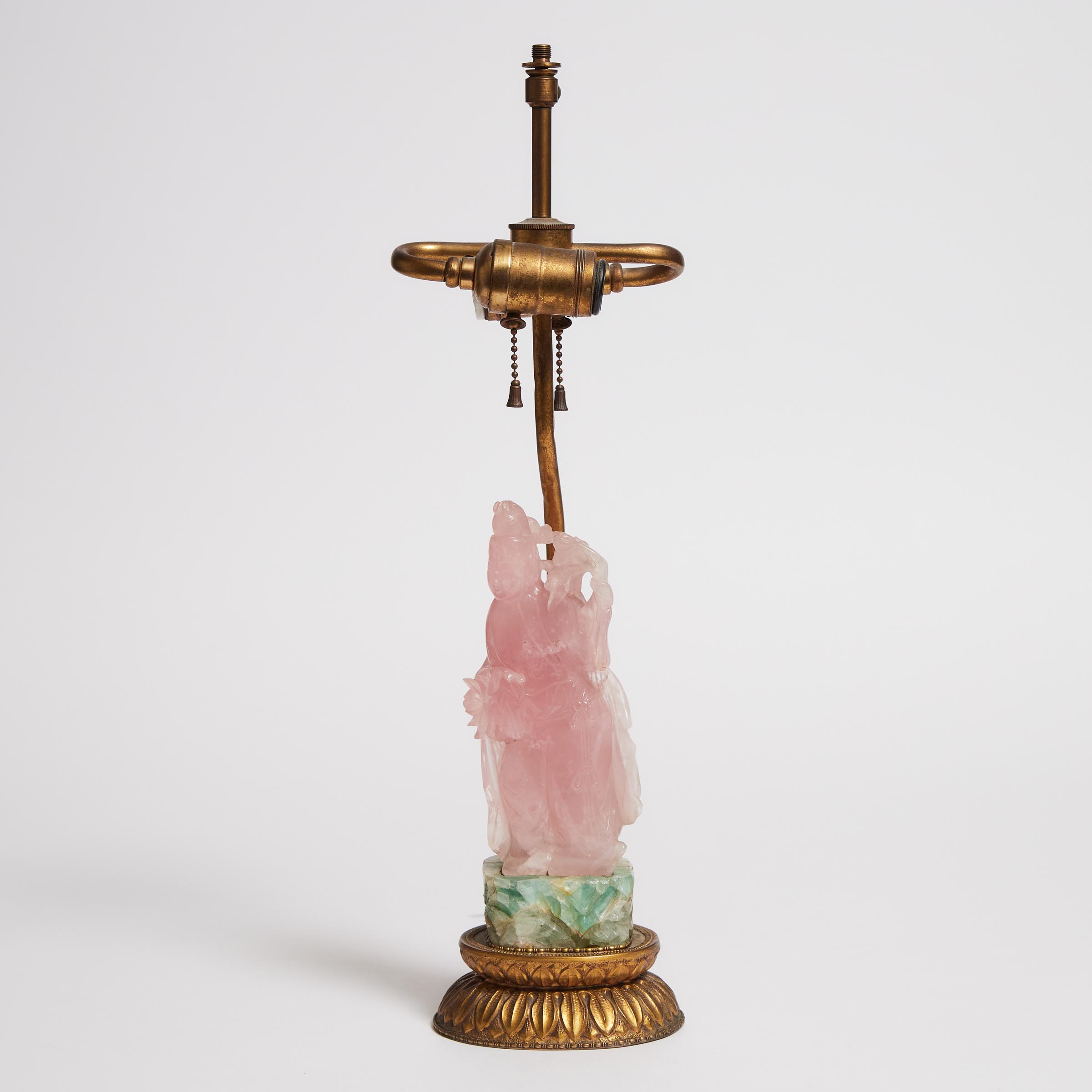 A Chinese Rose Quartz Vase Lamp,