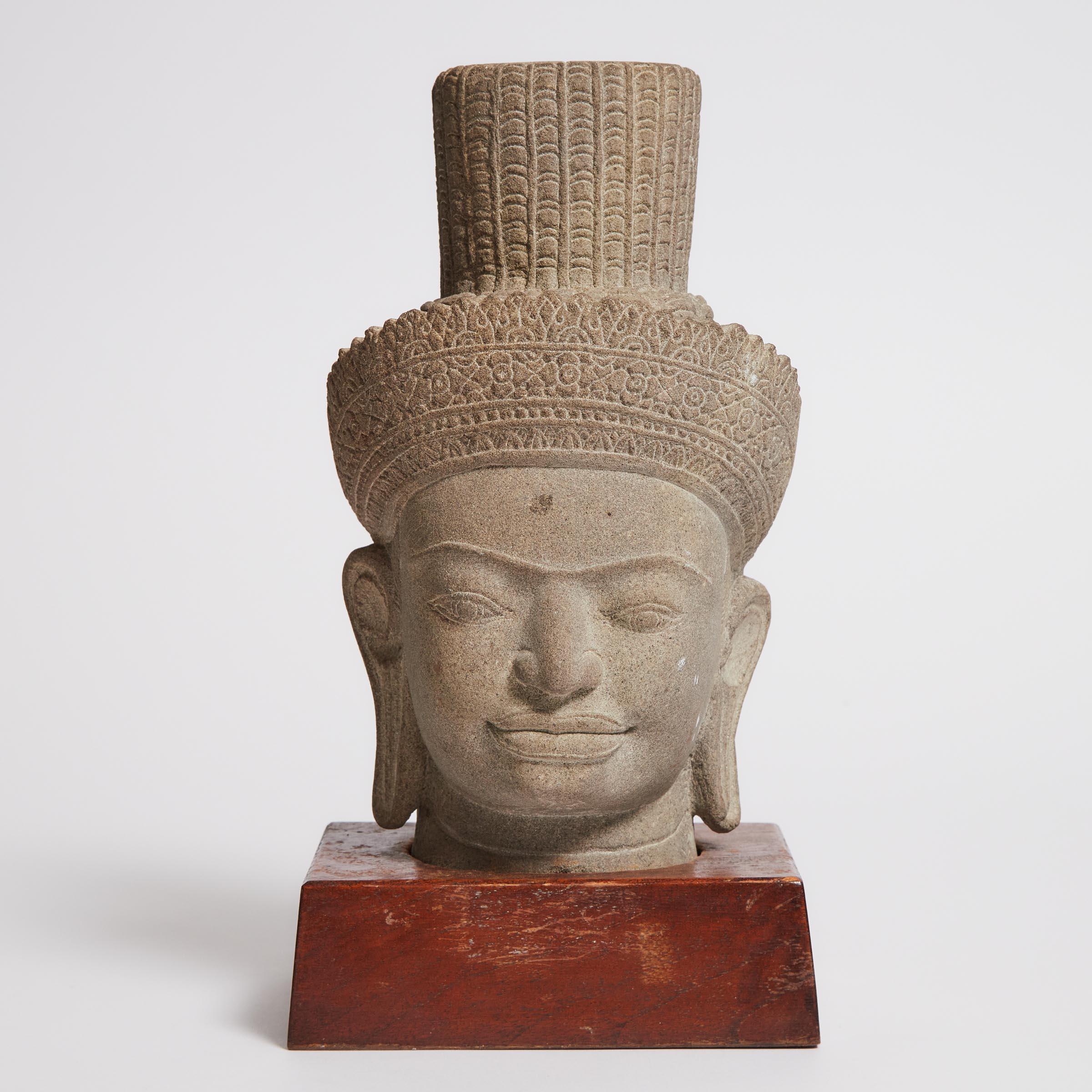 A Khmer-Style Stone Head of Buddha