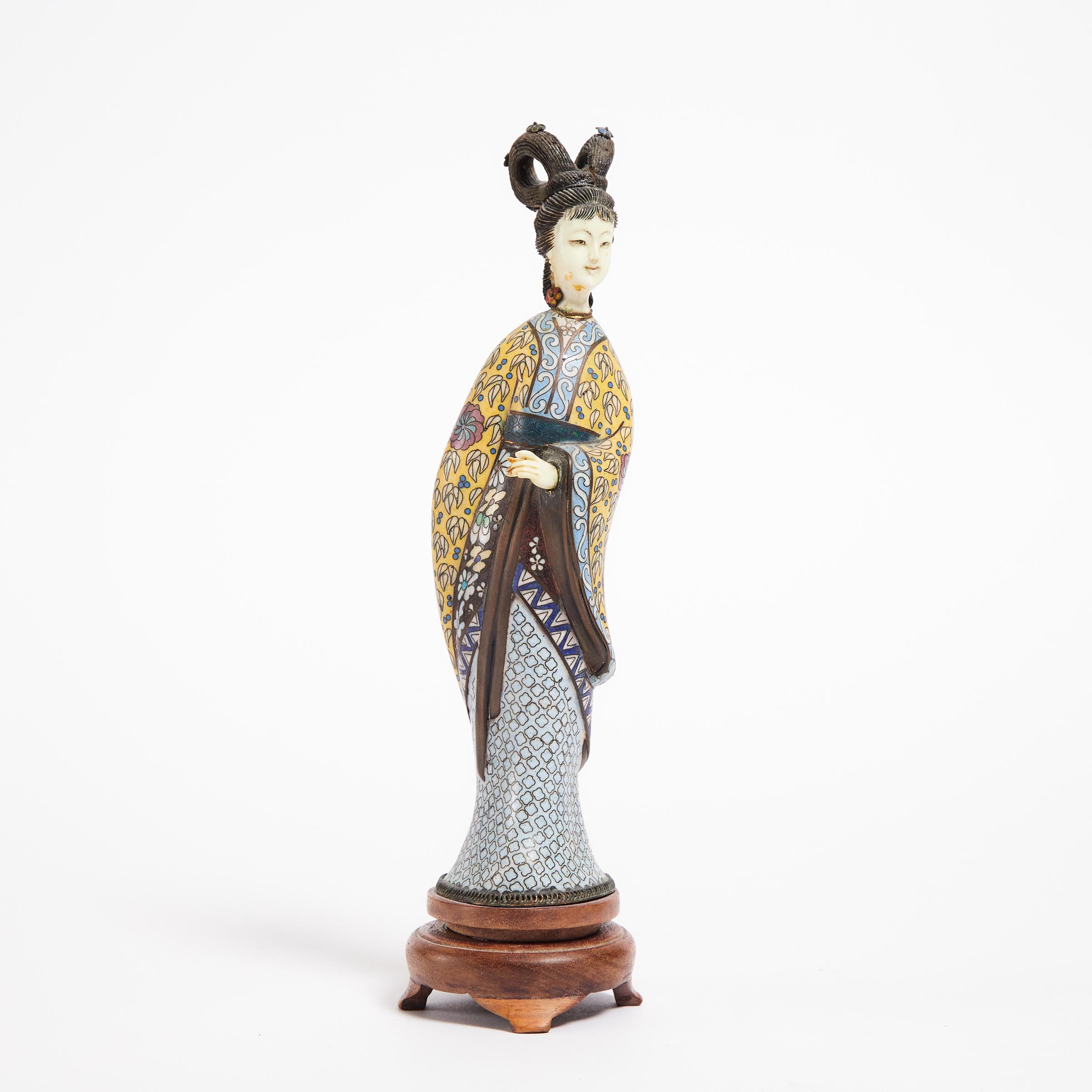 A Cloisonné Enamel and Ivory Figure