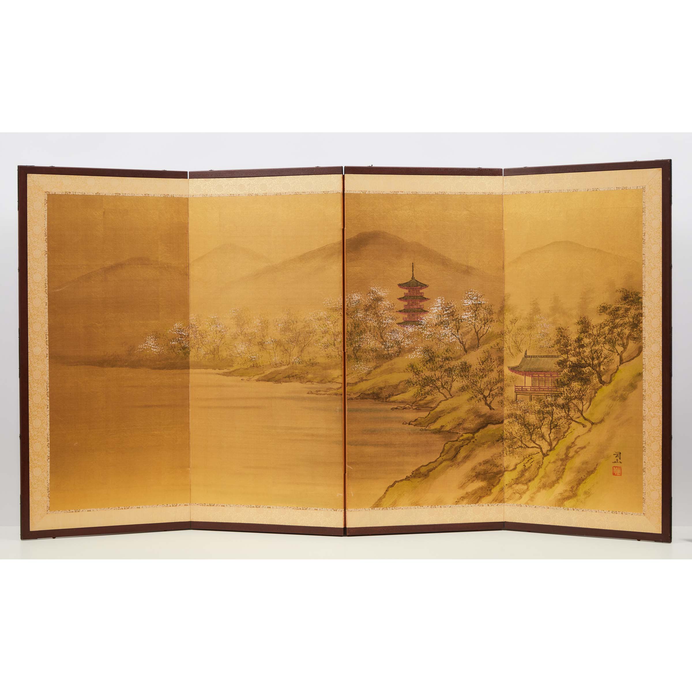 A Small Japanese Four Panel Landscape  3aad9d