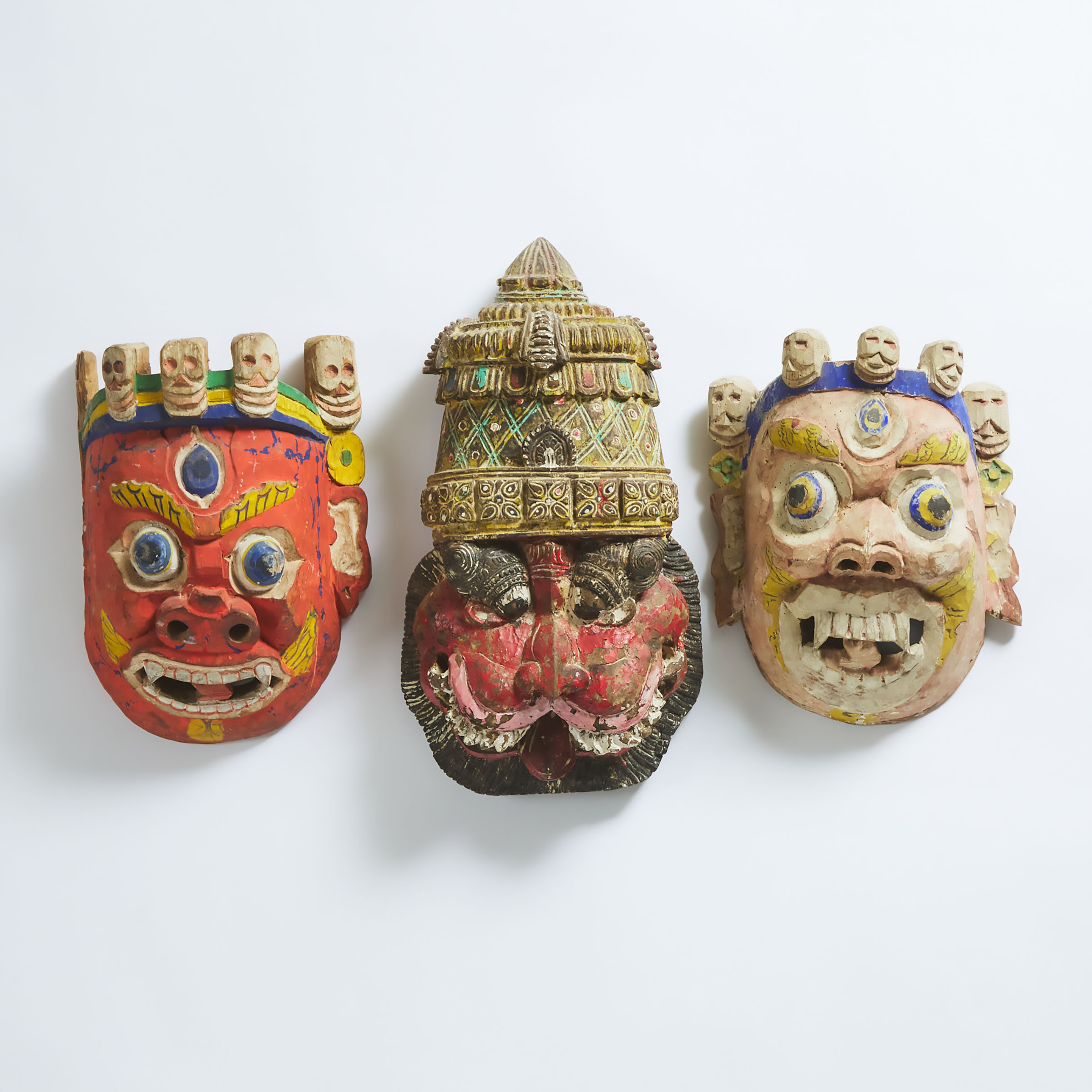 Group of Three Bhutanese Dance Masks,