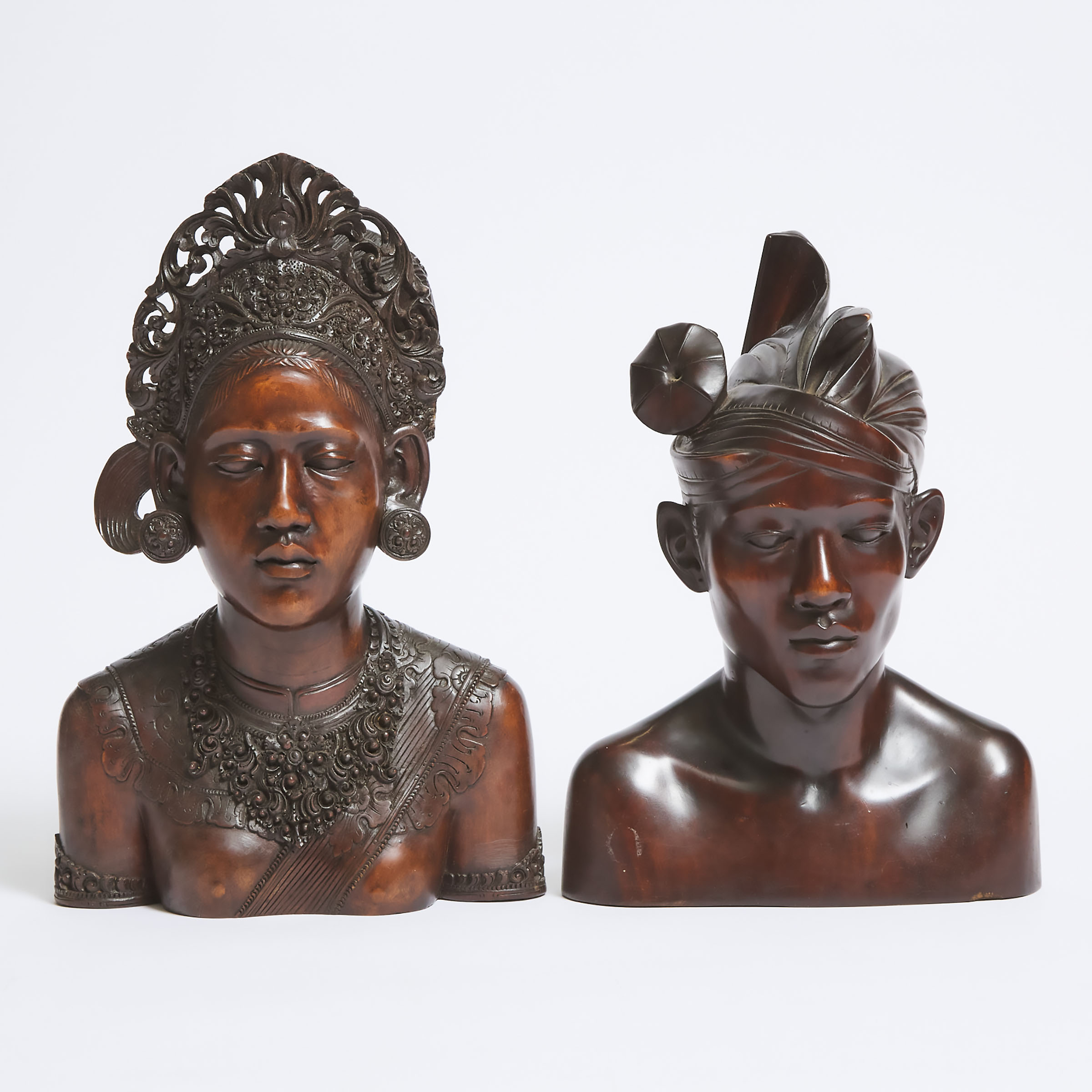 Two Balinese Carved Hardwood Male
