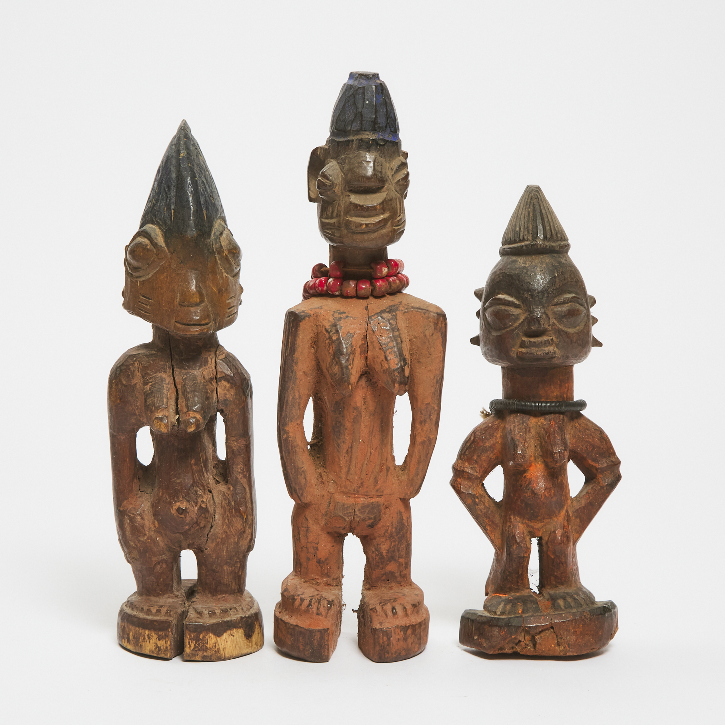 Three Yoruba Ibeji Figures, Nigeria,