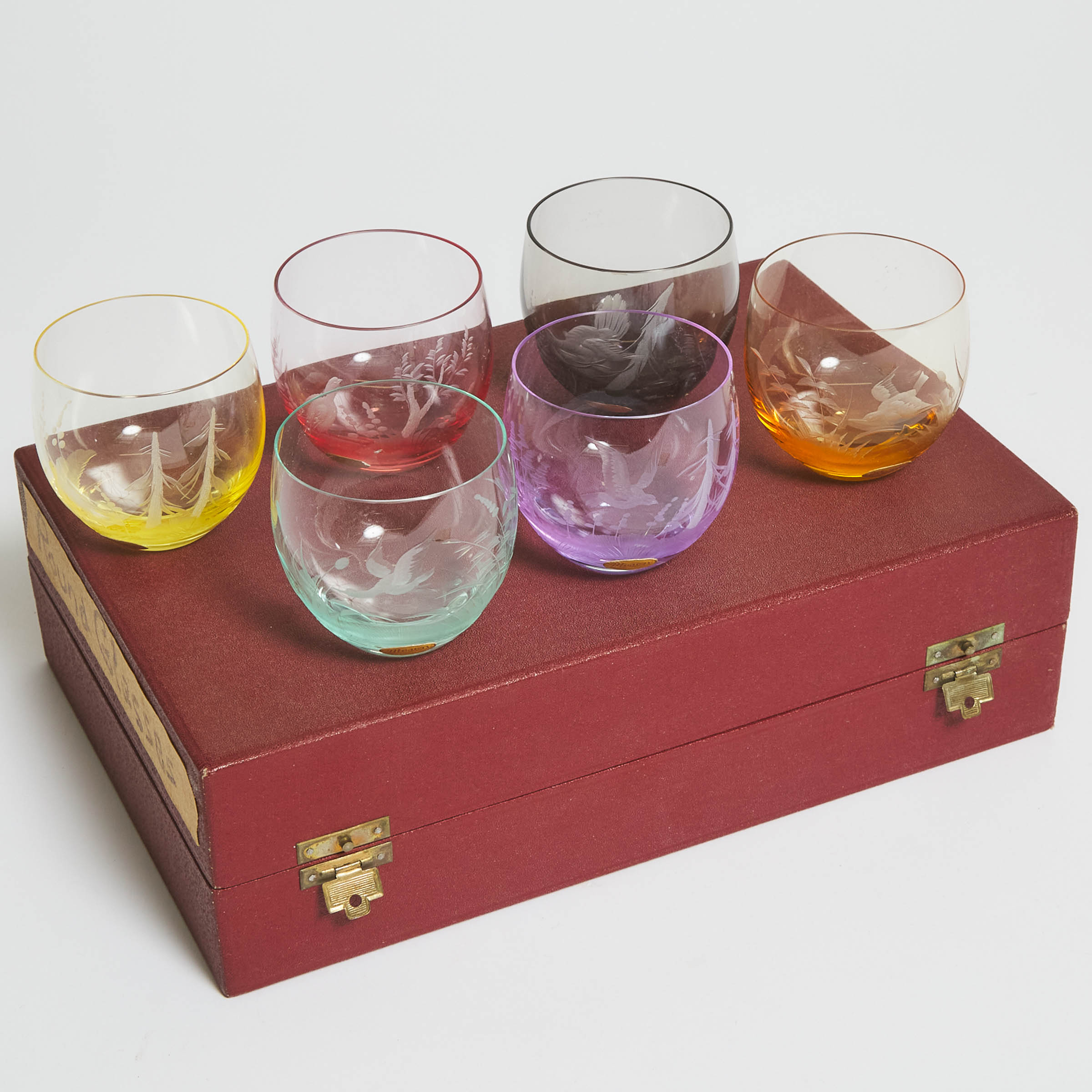 Cased Set of Six Coloured and Etched