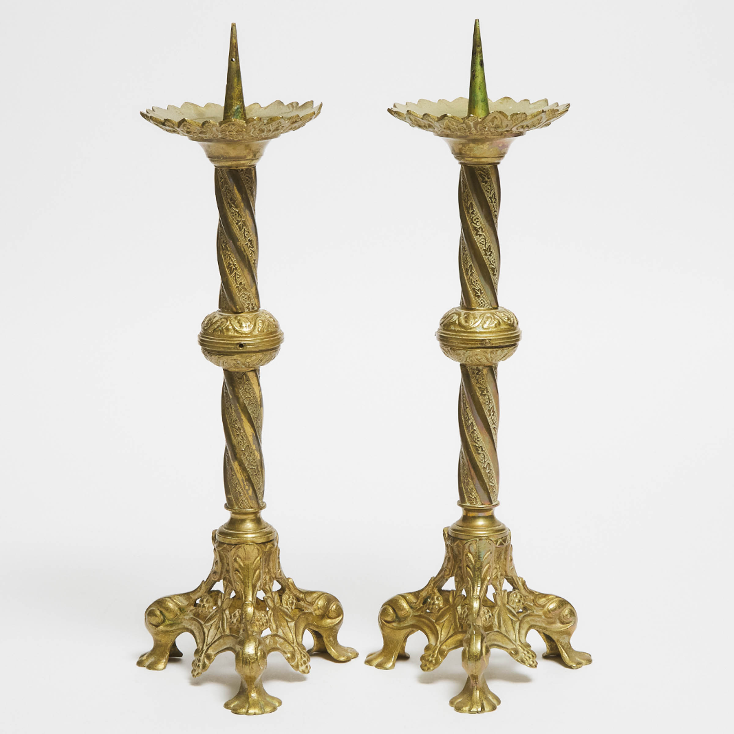 Pair of Victorian Gothic Gilt Brass