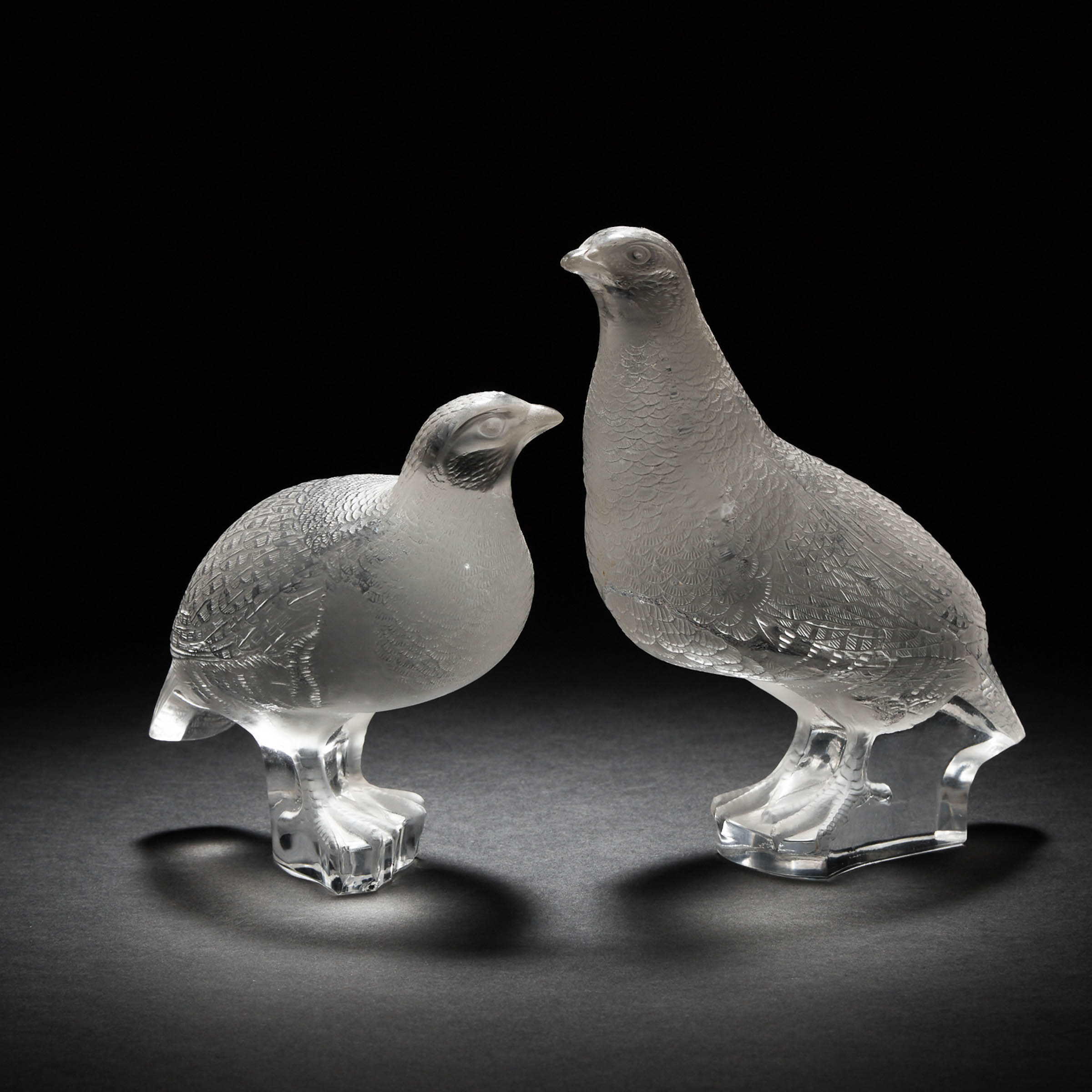 'Perdrix', Pair of Lalique Moulded