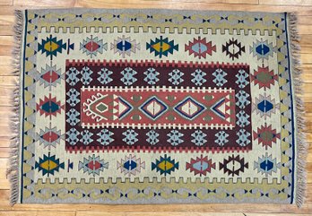 Vintage flat weave rug in tan,
