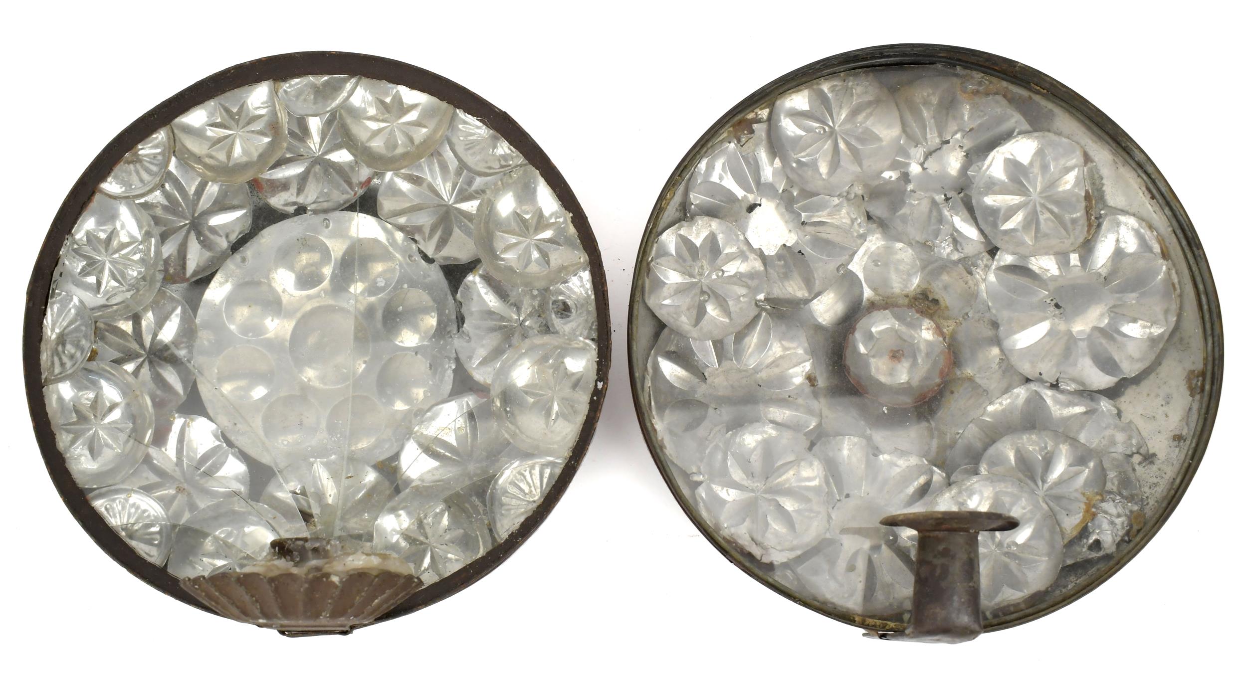 TWO 19TH C. TIN MIRRORED SCONCES.