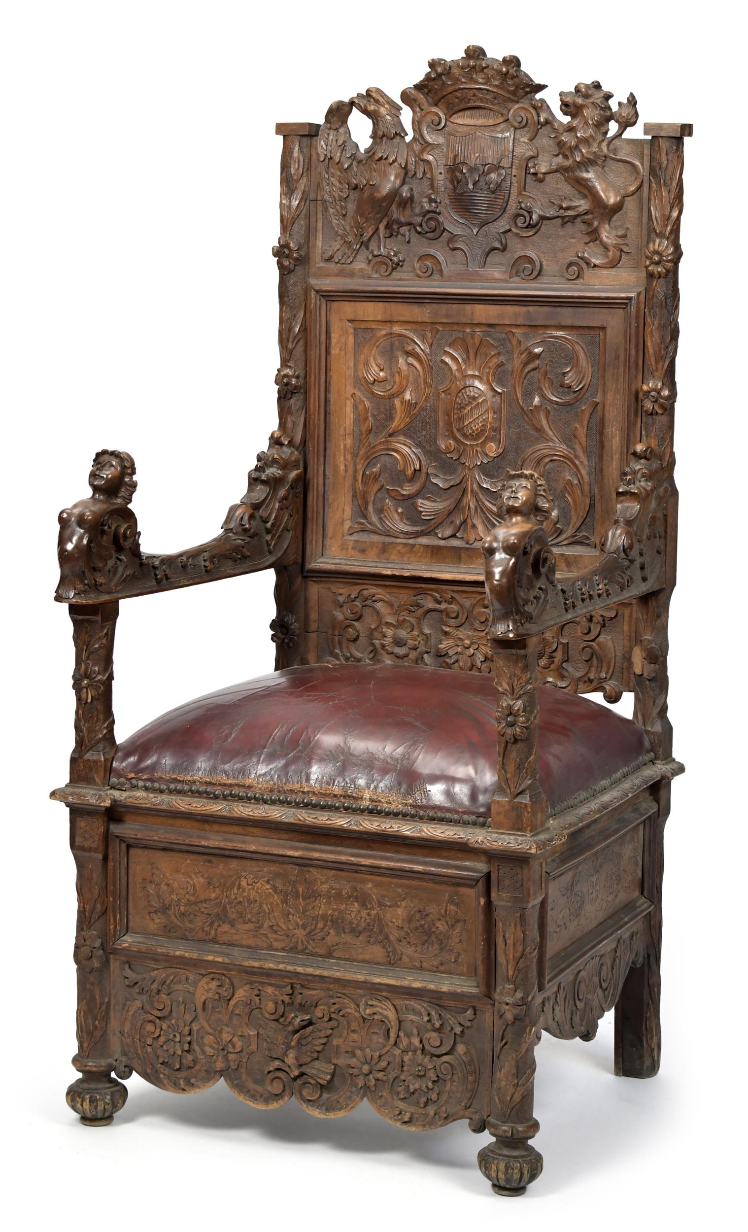 19TH C CARVED ITALIAN THRONE CHAIR  3ab0f8