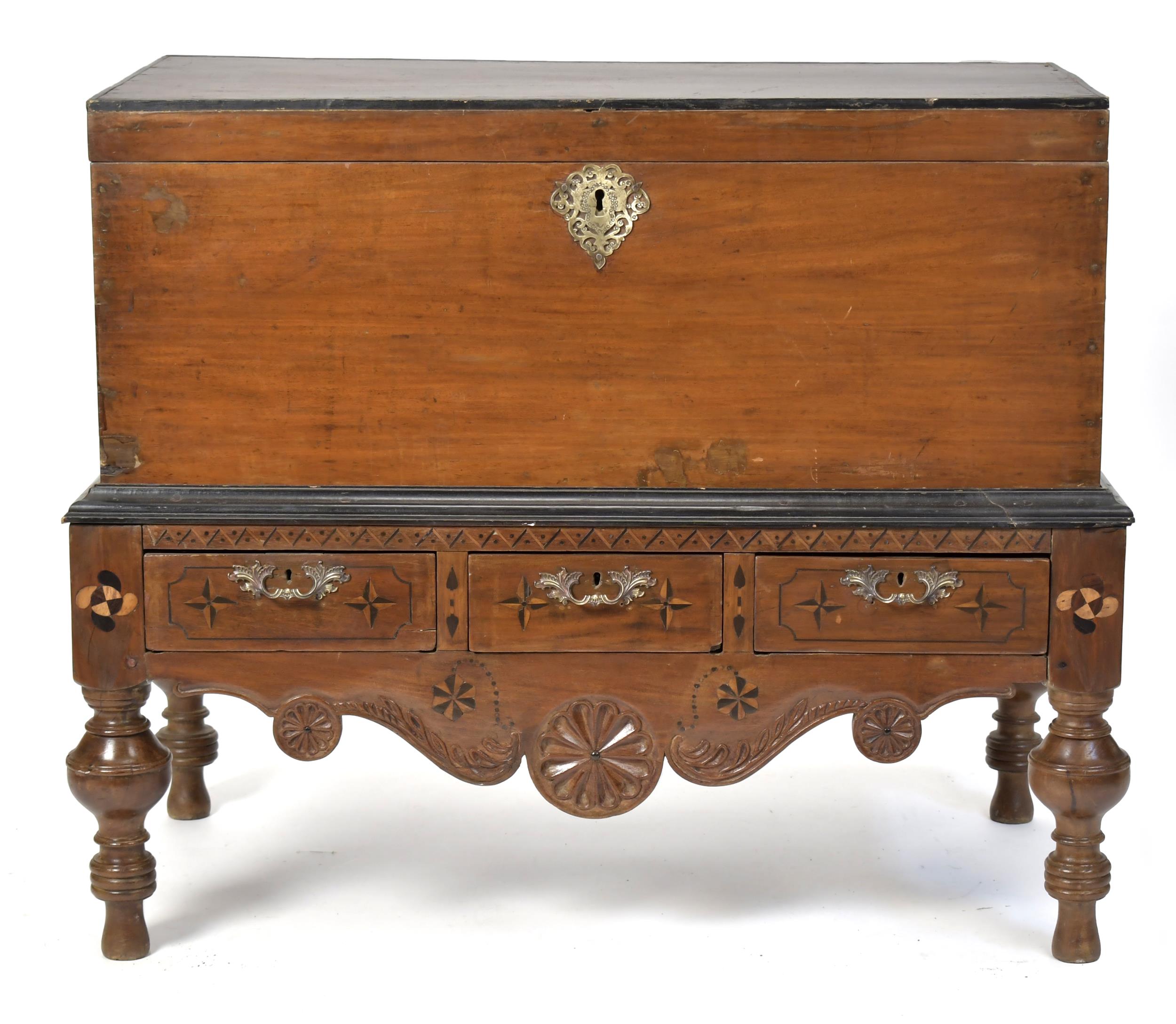 19TH C. ANGLO INDIAN TRUNK ON FRAME.