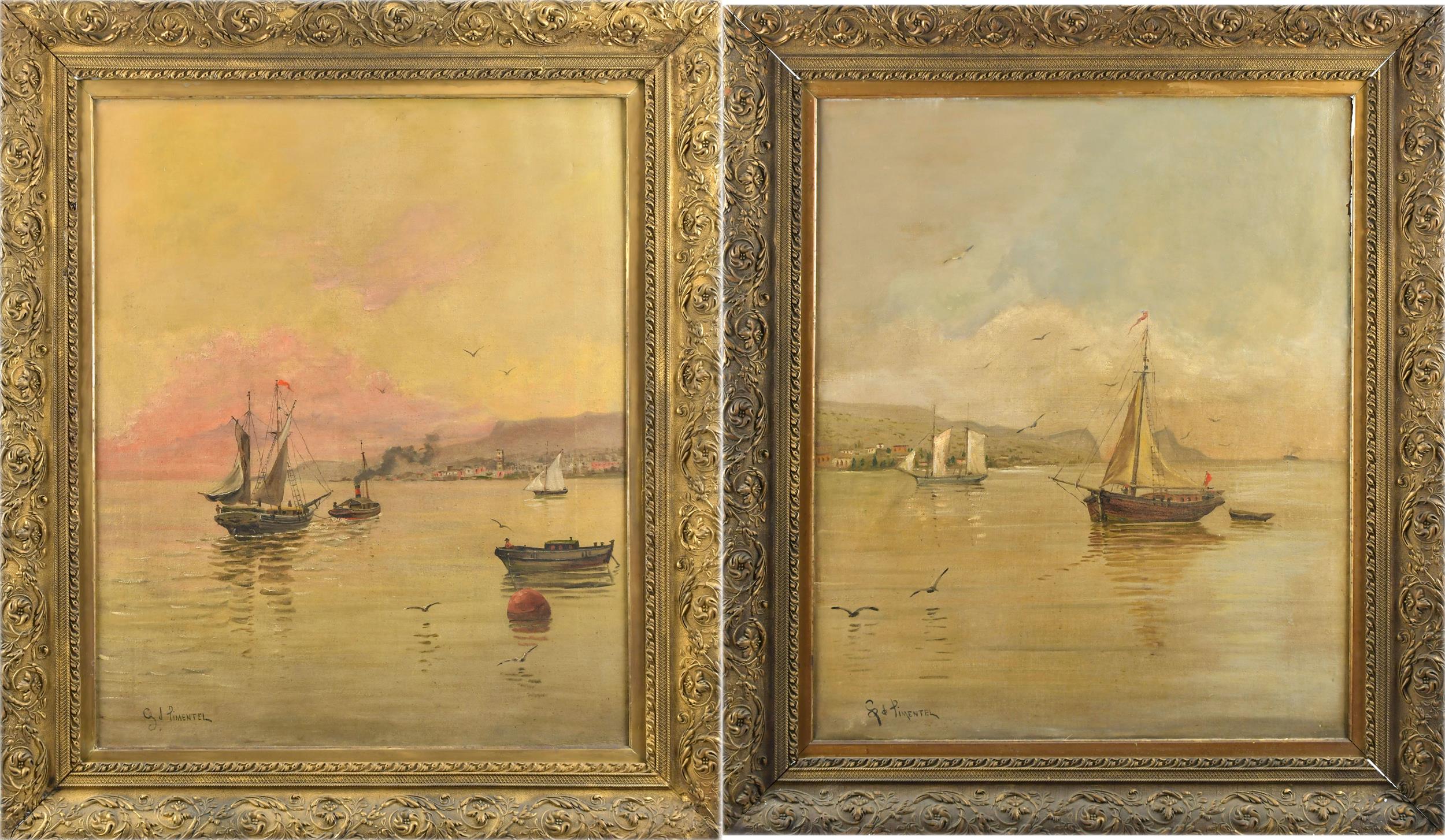 TWO 19TH C SIGNED PIMENTEL HARBOR 3ab14c