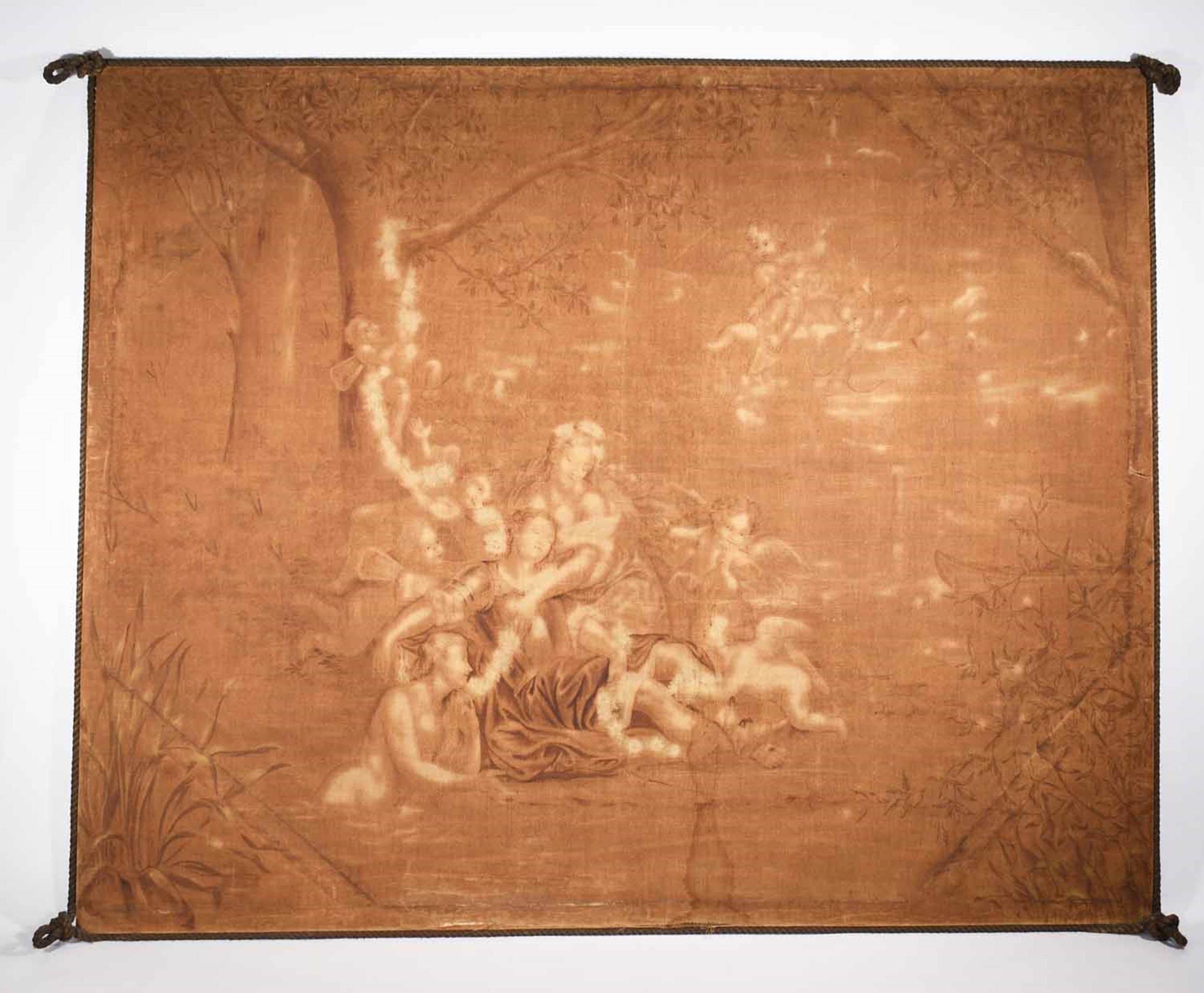ANTIQUE EUROPEAN PAINTED TAPESTRY  3ab1a8