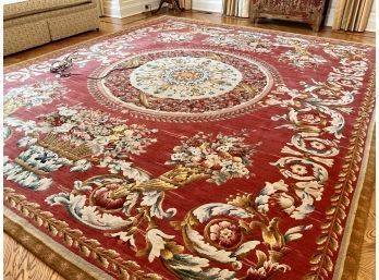 An Aubusson style wool rug, labelled