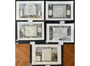 Five antique hand colored loose maps