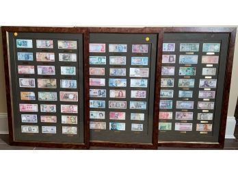 Three large frames of mounted currency  3ab2b9