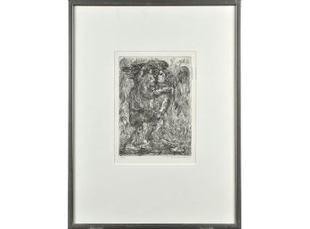 A 20th C. black ink etching, angel
