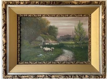 19th C primitive oil on canvas  3ab39f