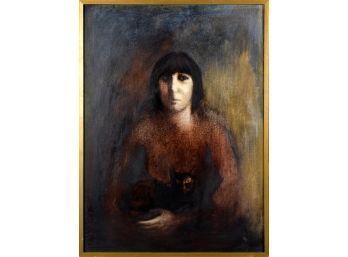 20th C. oil on board, woman with