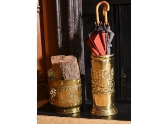 A vintage brass umbrella embossed