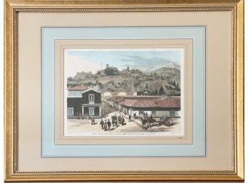 A framed antique lithograph 'View