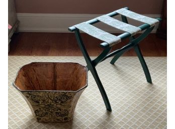 A modern green wood luggage rack