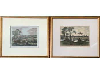 Two framed antique colored engravings  3ab481