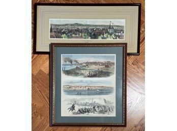 Two framed colored lithographs: A very