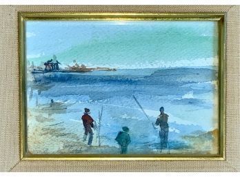 A watercolor of three figures on