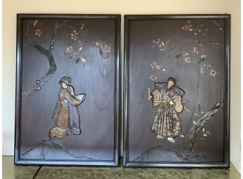 Two antique Japanese relief carved