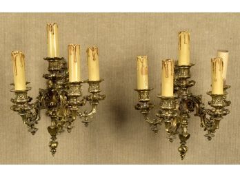 A pair of brass wall five light