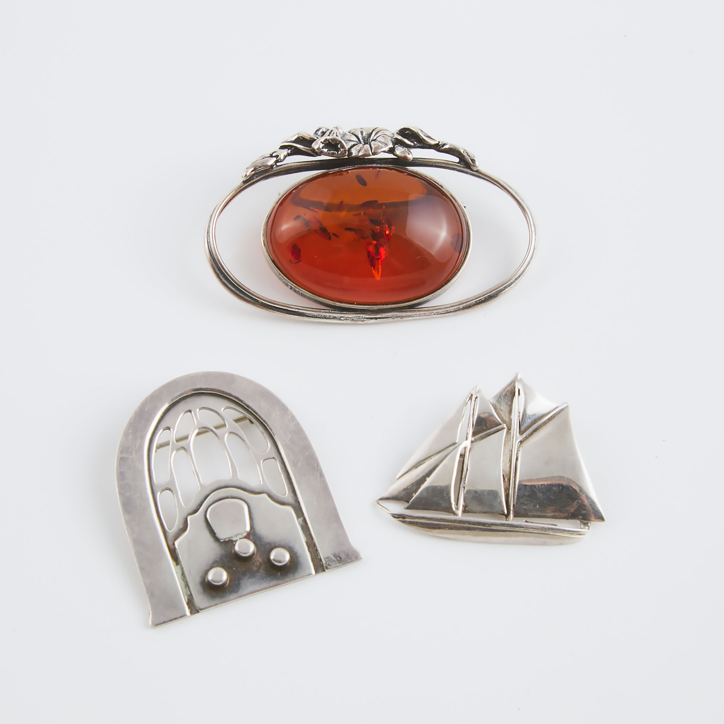 Three Sterling Silver Brooches  including
