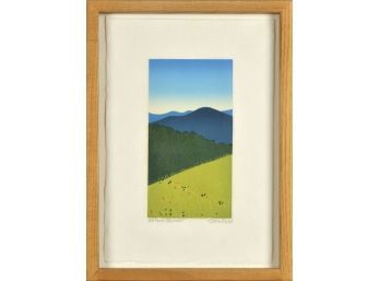 Color woodblock print Vermont landscape 3ab5a0