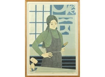 A color woodblock print of artist 3ab5b8