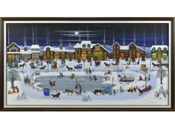 Oil on canvas winter village scene 3ab610