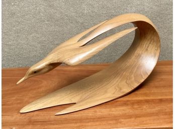 Carved wooden swooping bird sculpture  3ab60d